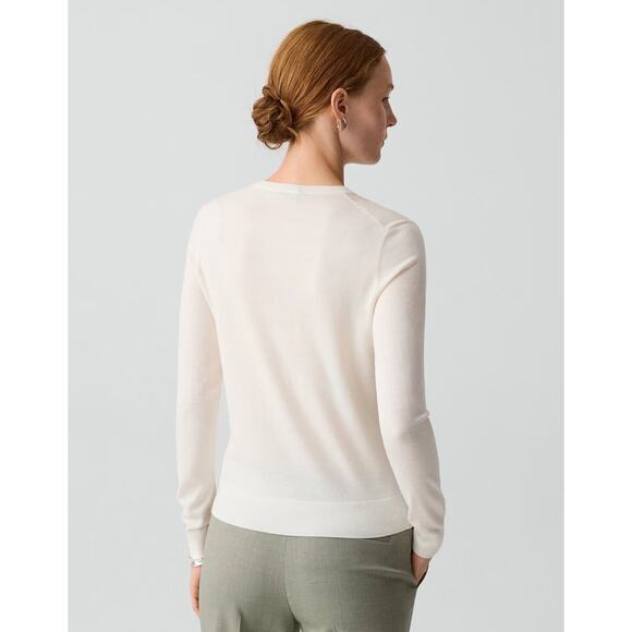 Theory Women's New Ivory Crewneck Sweater in Regal Wool, New Ivory, Size L, Flaw - Picture 5 of 9